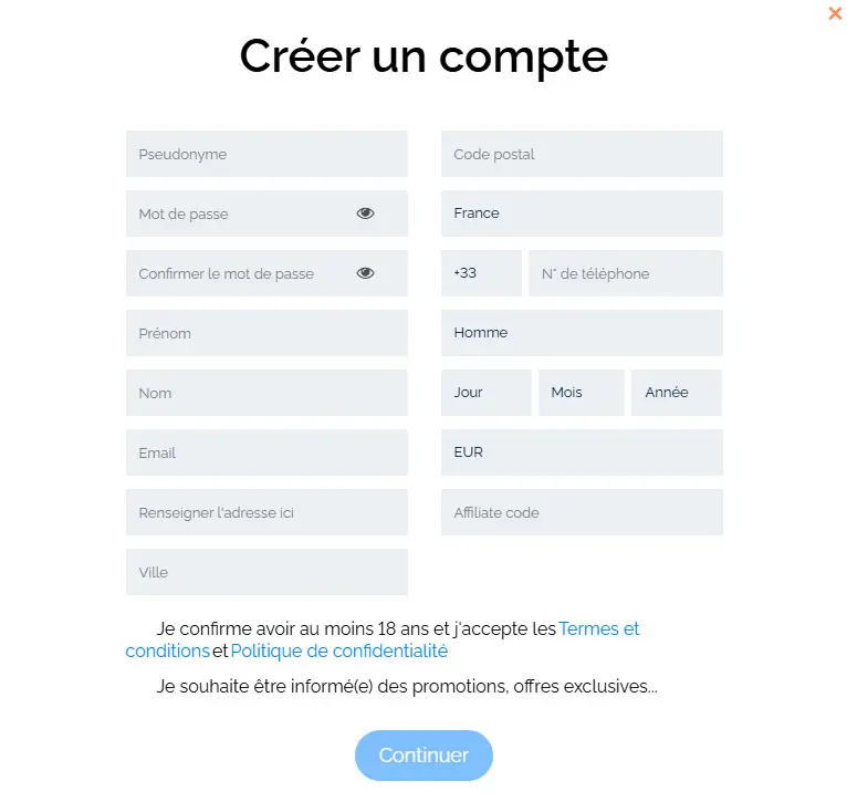 Processus d'inscription Casino 770